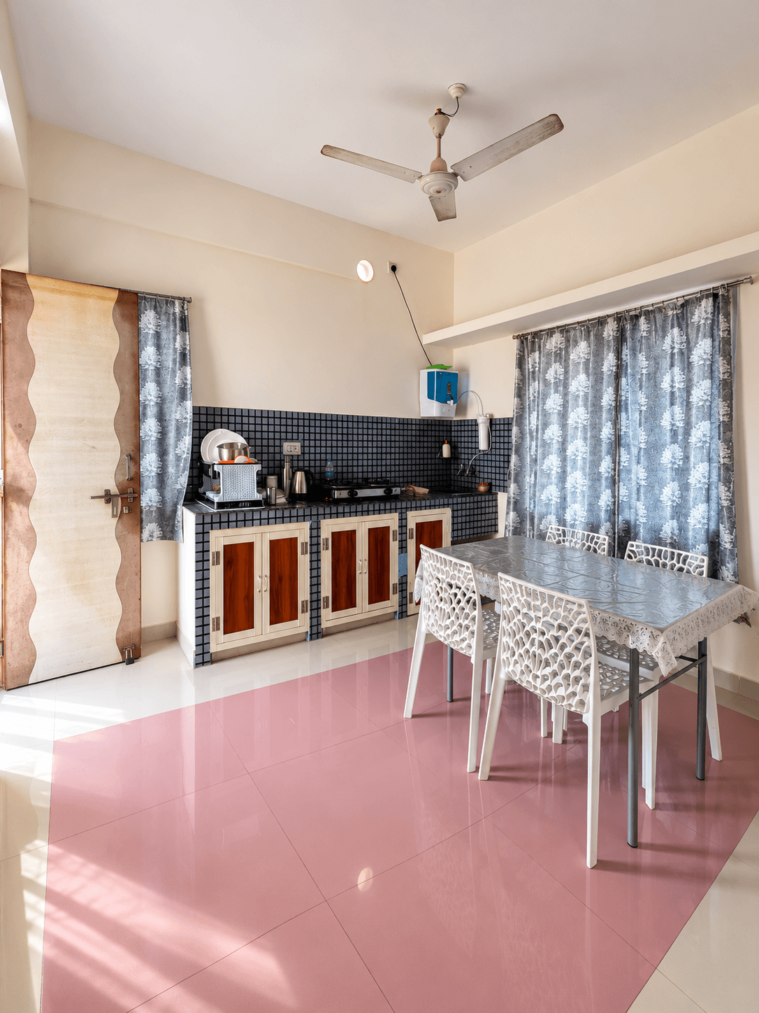 The shared kitchen and dining table