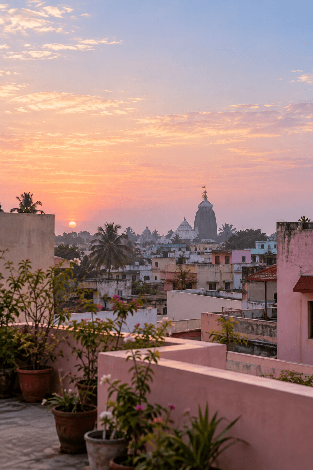 Early morning light on the rooftop terrace